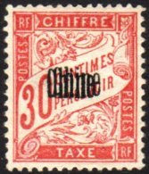 FRENCH PO's POSTAGE DUE 1901-07 30c Carmine With OVERPRINT DOUBLE Variety, SG D27a, Mint, A Few Thin Patches. For... - Sonstige & Ohne Zuordnung