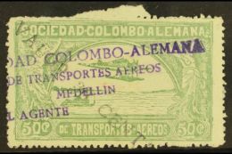 SCADTA 1921 30c On 50c Dull Green Surcharge In Black, Scott C20 (SG 7, Michel 8 II), Fine Used With Violet... - Colombia