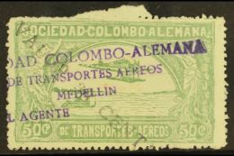 SCADTA 1921 30c On 50c Dull Green Surcharge In Black, Scott C20 (SG 7, Michel 8 II), Fine Used With Violet... - Colombie