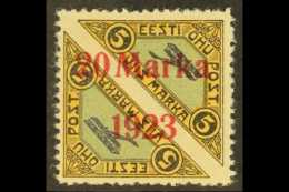 1923 20mk On 5mk + 5mk Airmail, Perf 11½, Overprinted In Carmine, Mi 44Aa, Very Fine Mint. Cat €400... - Estonia