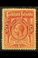 1912-28 5s Deep Rose-red, SG 67, Mint, Toned Gum. For More Images, Please Visit... - Falkland Islands