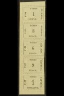 1876 FIJI TIMES IMITATIONS. First Imitations Marginal VERTICAL SE-TENANT STRIP Of 5 Different Values From The Left... - Fidji (...-1970)