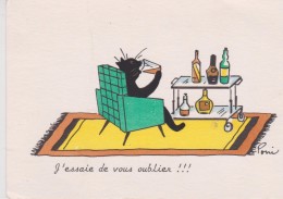 CPSM 10X15 . Illust PONI . Chat Noyant Son Chagrin Dans L´alcool " J´essaie De Vous Oublier " - Autres & Non Classés