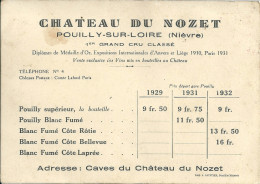 58 POUILLY SUR LOIRE CHATEAU NOZET TARIF PUBLICITE NIEVRE - Pouilly Sur Loire