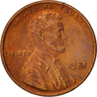 Monnaie, États-Unis, Lincoln Cent, Cent, 1981, U.S. Mint, Philadelphie, SUP - 1959-…: Lincoln, Memorial Reverse