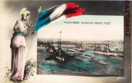 MALTA GRAND HARBOUR FRENCE FLEET CUIRASSE TORPILLEUR MARINE MILITAIRE BATEAU PATRIOTISME GUERRE BOAT - Malte