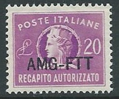 1949-52 TRIESTE A RECAPITO AUTORIZZATO 20 LIRE MNH ** - P19-2 - Express Mail