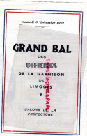87 - LIMOGES - MENU GRAND BAL OFFICIERS GARNISON -SALONS PREFECTURE-1961-TRAITEUR BONNICHON-GUERRE MILITAIRE - Menú