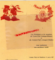 87 - LIMOGES - MENU MOULIN ROUGE- LIONS LIMOGES BRIANCE-CELADON- PALAIS BENEDICTINS 1987- - Menú