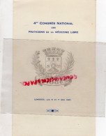 87 - LIMOGES - MENU 4 E CONGRES NATIONAL PRATICIENS MEDECINE LIBRE-1961- TRAITEUR BONNICHON TAVERNE LION D' OR - MEDECIN - Menú