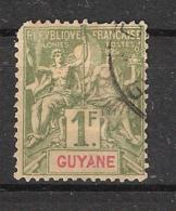 GUYANE FRANCAISE , Type Groupe , Yvert N° 42, 1 F Olive, Obl, B/TB, Cote 15 Euros - Oblitérés