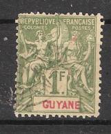 GUYANE FRANCAISE , Type Groupe , Yvert N° 42, 1 F Olive, Obl, B/TB, Cote 15 Euros - Oblitérés