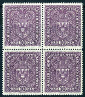 1919, 10 Kr. Breites Format, Viererblock, Postfrisch.Katalogpreis: 128.- (Michel: 211IIA(4)) - Other & Unclassified