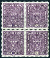 1919, 10 Kr. Breites Format, Viererblock, Postfrisch.Katalogpreis: 128.- (Michel: 211IIA(4)) - Autres & Non Classés