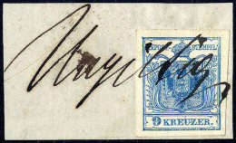 Briefst. 9 Kr. Blau, Type IIIb, Gute Ränder Mit Tintenentwertung "Ungültig". In Dieser Form Höchst... - Other & Unclassified