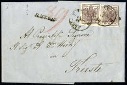 6 Kr. Braun, Type III, Zwei Kabinettstücke Mit K2 LUSSINPO 22/7 Auf Eingeschriebenem Faltbrief 1856... - Andere & Zonder Classificatie