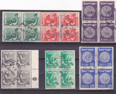 #172  ISRAEL, USED, STAMPS IN BLOCKS OF FOUR X6, ISRAEL - Oblitérés (avec Tabs)