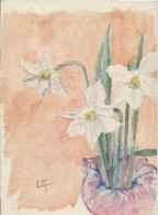 Dessin D´amateur/Gouache/L RACLET/Non Encadré/Fleurs / Narcisses/ Vers 1930    GRAV135 - Estampas