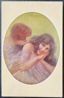 CPA LITHO ART NOUVEAU ILLUSTRATEUR  GUERZONI COUPLE AMOUREUX BAISER EPAULE VOILE NU EN MEDAILLON - Guerinoni