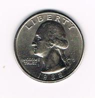 °°° U.S.A.  WASHINGTON  1/4 DOLLAR  1988 D - 1932-1998: Washington