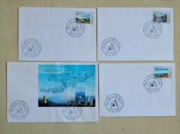 4 FDC Cover From Kyrgyzstan 2001 Year Of Tourism Mountains Cancel Mosque Map - Kirghizistan