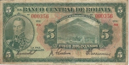 Bolivia (BCB) 5 Bolivianos 1928 Series S8 VF Cat No. P-120a / BO308a - Bolivia