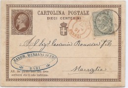 CTN35/2 - ITALIE EP CP BARI / MARSIGLIA 13/7/1877 - Interi Postali