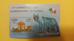 HOJA FILATELICA 54 CONGRESO F.I.P. 1985 - CUBA -  SAILING SHIP & ITALIAN SCULPTURE - Colecciones & Series