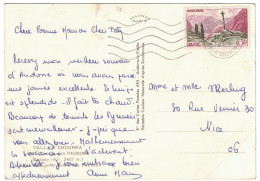 CP 1969 Cad ANDORRE LA VIEILLE Pour NICE France Affranchie Timbre N° 159 "croix Gothique De Meritxell" - Lettres & Documents