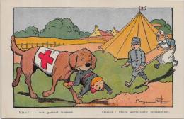 CPA Satirique Caricature Guerre 14-18 Patriotique Benjamin RABIER Chien Sanitaire Croix Rouge Non Circulé - Rabier, B.