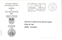 REL-L20 - FRANCE Lettre En Franchise Postale De La Commune De Volgelsheim Flamme Ill Eglise Royale St-Louis Neuf-Brisach - Lettres Civiles En Franchise