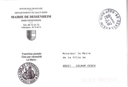 REL-L21 - FRANCE Lettre En Franchise Postale De La Mairie De DESSENHEIM Blason Thème Religion - Civil Frank Covers