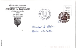 REL-L23 - FRANCE Lettre En Franchise Postale De La Mairie Du BONHOMME Blason Thème Religion - Cartas Civiles En Franquicia