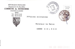 REL-L24 - FRANCE Lettre En Franchise Postale De La Mairie Du BONHOMME Blason Thème Religion - Lettres Civiles En Franchise