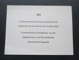 Liechtenstein Souvenir Sheets Österreich Staatsdruckerei Ausstellung London 1961 Sonderdruck /Vom Originalstich Gedruckt - Ungebraucht