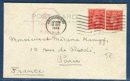 Grande - Bretagne - Oblitération De Abergavenny Sur Carte  Pour Paris En 1944 , Contrôle Postal   2 Scans - Réf. S 23 - Covers & Documents