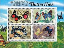 ZAMBIE Papillons (YVERT  BF De La Serie N° 217/20) **  MNH Perforate - Butterflies