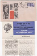 FDC + Information On Mother Teresa, Famous Person, Nobel Prize, Christianity Cross,  India 1980 - Moeder Teresa