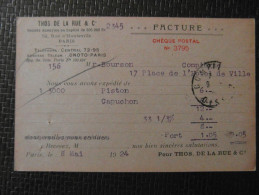REPIQUAGE THOS DE LA RUE (Paris Rue Hauteville) Sur CP Facture De 1924 Au Type Semeuse 10c Rouge + Complement 10c Vert - Bijgewerkte Postkaarten  (voor 1995)