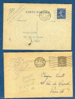 France - Entiers Type Semeuse Bleu Variété Gris + Normal Bleu  Voyagés - Réf. S 53 - Standard Postcards & Stamped On Demand (before 1995)