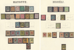 1892-1912, Mayotte, Mohéli, Nossi-Bé, Valeurs Diverses Dont Ex Obl, + Nelles Hébrides 1908-1920. - - Collections