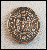 Plaque De Facteur. "Administration Des Postes, Service Des Dépêches", Second Empire, Cuivre Argenté, - Contenitore Per Francobolli