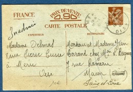 France - Entier Postal Type Iris De Meru Pour Macon En 1941    " Inadmis"       Voir 2 Scans - Réf. S 55 - Standard Postcards & Stamped On Demand (before 1995)