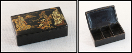 Boîte Papier Mâché Avec Scène Japonaise Sur Couvercle, 3 Comp., 88x50x25mm. - TB - Stamp Boxes
