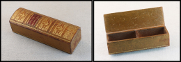 Boîte En Cuir En Forme De Tranche De Livre, 2 Comp., 145x40x40mm. - TB - Stamp Boxes