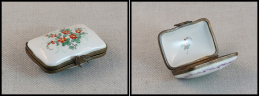 Boîte Porcelaine, Cerclage Bronze Et "Hirondelle" En Boucle De Fermeture, 1 Comp., 55x35x15mm. - TB - Contenitore Per Francobolli