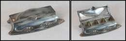 Boîte "Art Nouveau" En étain, Signée "W.M.F", 4 Comp., 132x62x20mm. - TB - Stamp Boxes