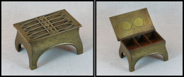 Boîte Allemande En Bronze, En Forme De "table", Dessin Géométrique Sur Le Dessus, 3 Comp., 85x60x48m - Stamp Boxes