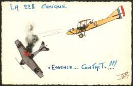 Illustrations à La Main. "Combat Aérien". CP Aquarelle Et Plume, Thème 14-18. - TB - Unclassified