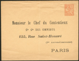 Mouchon. Enveloppe Privée TSC "Cie Gle Des Omnibus", Papier Chamois. N°E15c, Neuve. - TB - Other & Unclassified